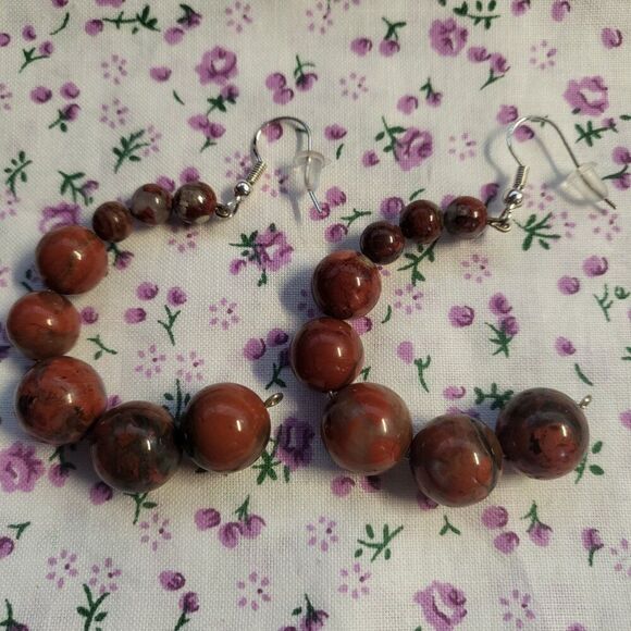 Large Brown Agate Beaded Dangle Earrings - Picture 1 of 6